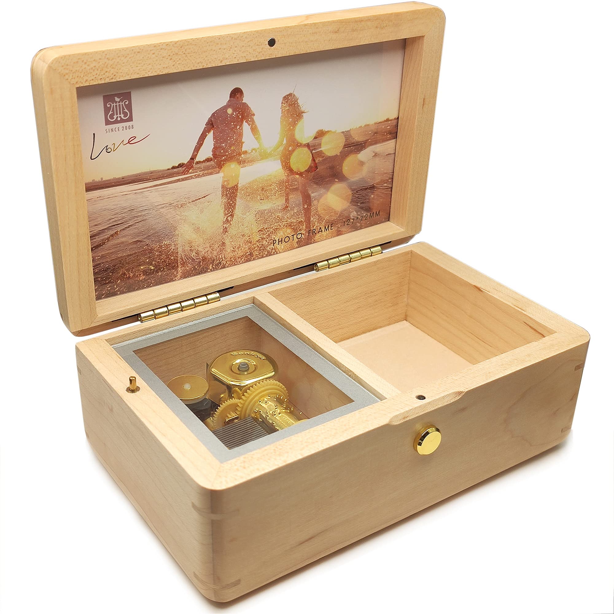 falado 18 Note Wind up Solid Wood Jewelry Music Box with Photo Frame, for Christmas/Birthday/Valentine's Day/Mother's Day，Tune of You are My Sunshine. (Maple Wood)