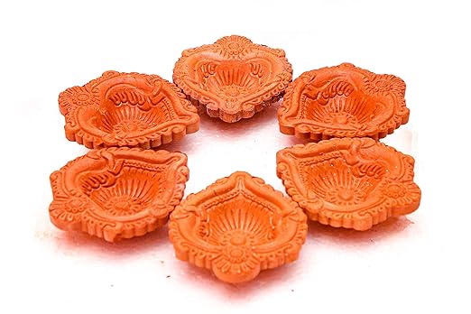 Mahakal Handmade Clay Diya Round (Set of 06 Pcs) for Diwali Decoration