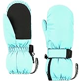 HIGHCAMP Kids Long Cuff Winter Snow Ski Mitten with Zipper Waterproof Gloves for Toddler Boys Girls
