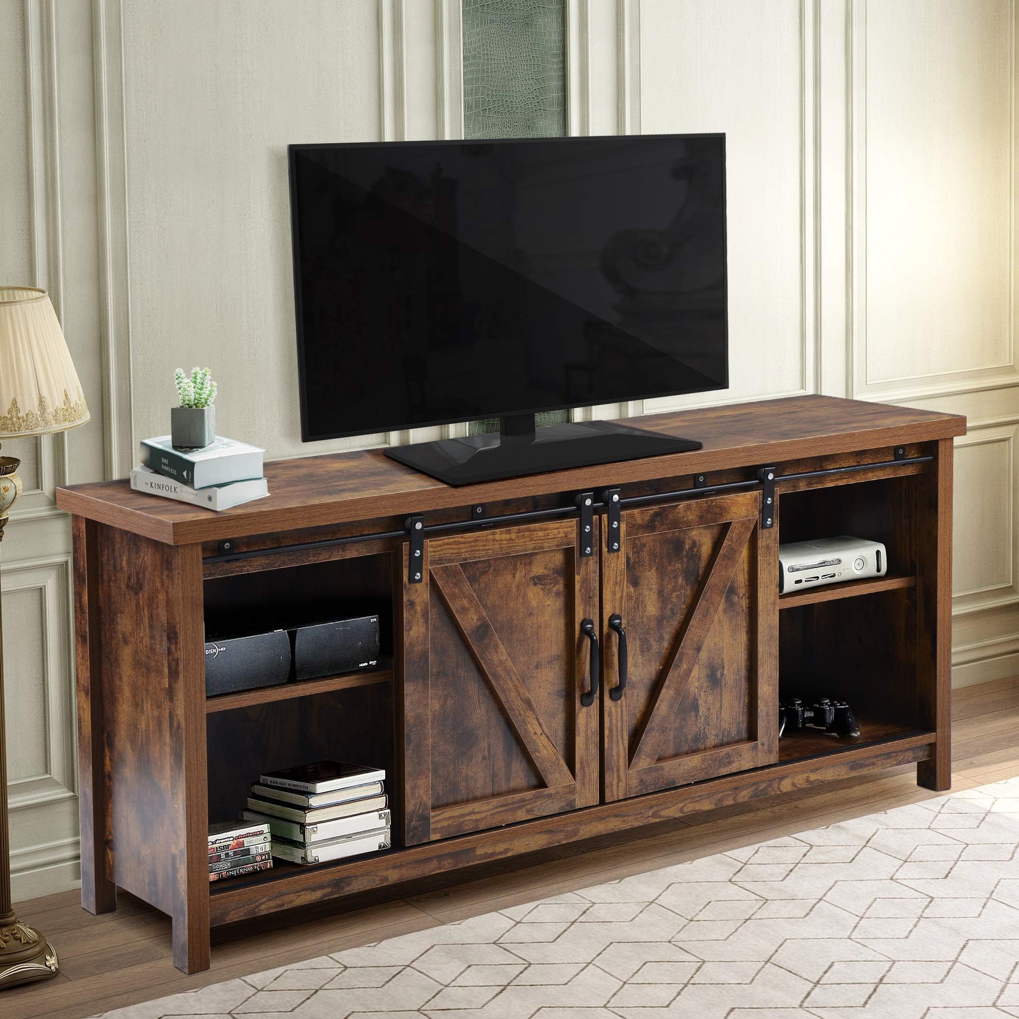 megatronia Farmhouse Barn Door Wood Stand for TV's Console up to 51" Living Room Entertainment Center Storage