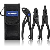 WORKPRO 3-Piece Mini Pliers Set with Pouch, Pocket Pliers, EDC Tool Gift | 4-Inch Slip Joint Pliers, 4-Inch Water Pump Pliers, 4.5-Inch Long Nose Slip Joint Pliers, Alloy Steel, Anti-Rust Coating