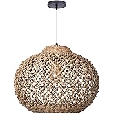 Arturesthome Boho Round Pendant Light,1-Light Rattan Chandelier Hand-Woven Wicker Pendant Light Coastal Beach Ceiling Hanging