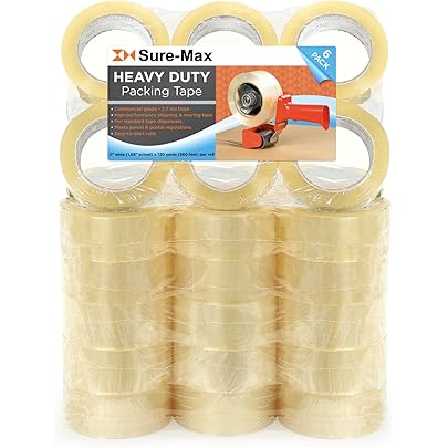 Sure-Max 36 Rolls (Case) Heavy-Duty Shipping & Packing Tape (2" x 120 yard/360' Each) - Moving & Adhesive Carton Sealing - 2.7mil Clear