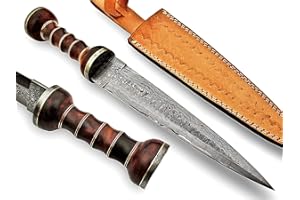 POSHLAND REG-2197 - Custom Handmade Damascus Steel 15 Inches Blade Knife - Perfect Grip Rose Wood Handle