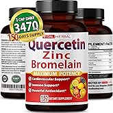 Premium High Purity Quercetin 98% with Bromelain Capsules for Maximum Potency with Green Tea Ashwagandha - Supports Overall Health Strength Energy - 90 Days Supply