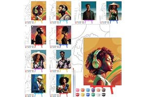 Blosssound 10 Set Pre Printed Canvas Pre Drawn Canvas Painting with Easel Kits 5" x 7" Outline Painting Panels for Beginners, DIY Craft Project, Party Favor, Home Decors(Black Couple)