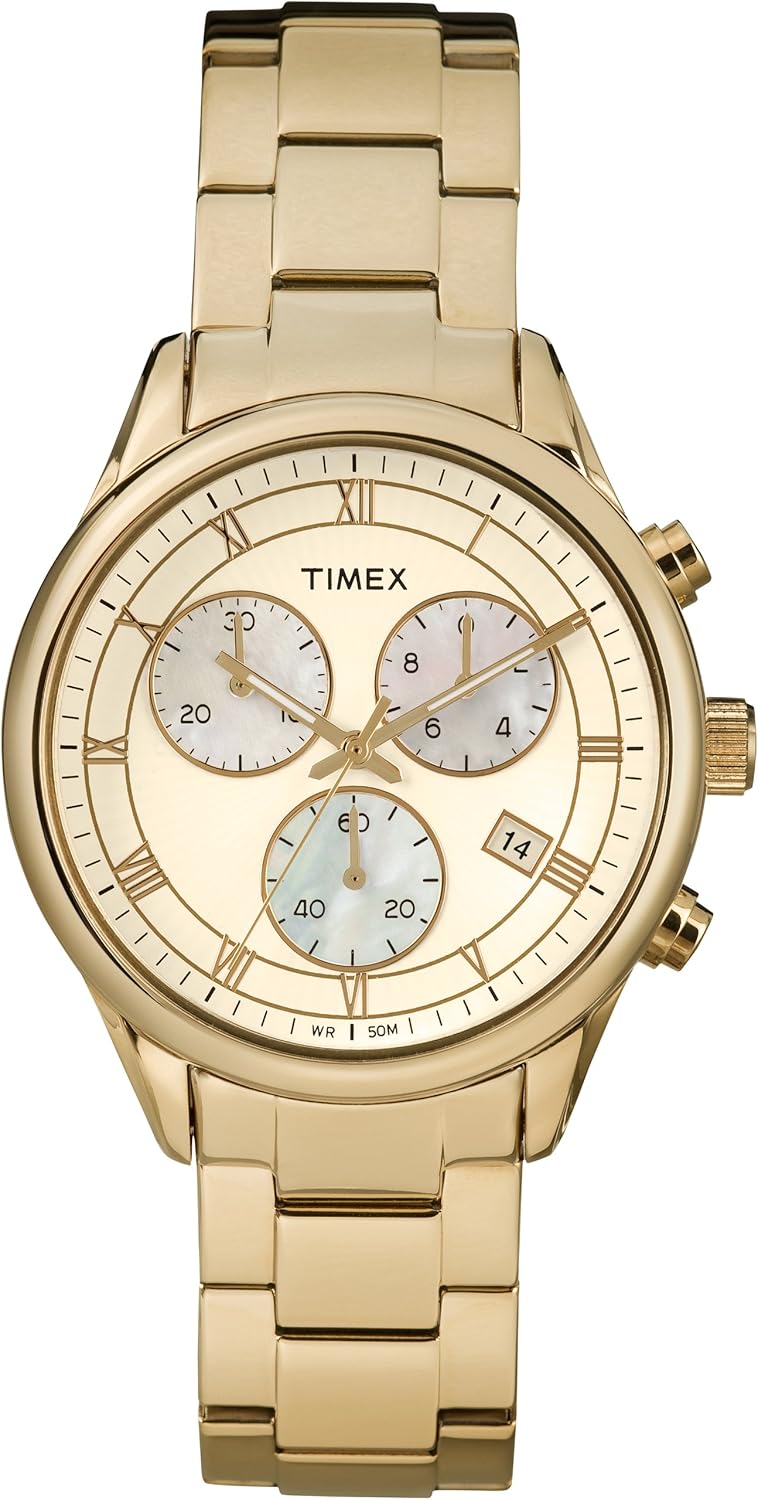 Timex Women's Quartz Watch with Gold Dial Analogue Display and Gold