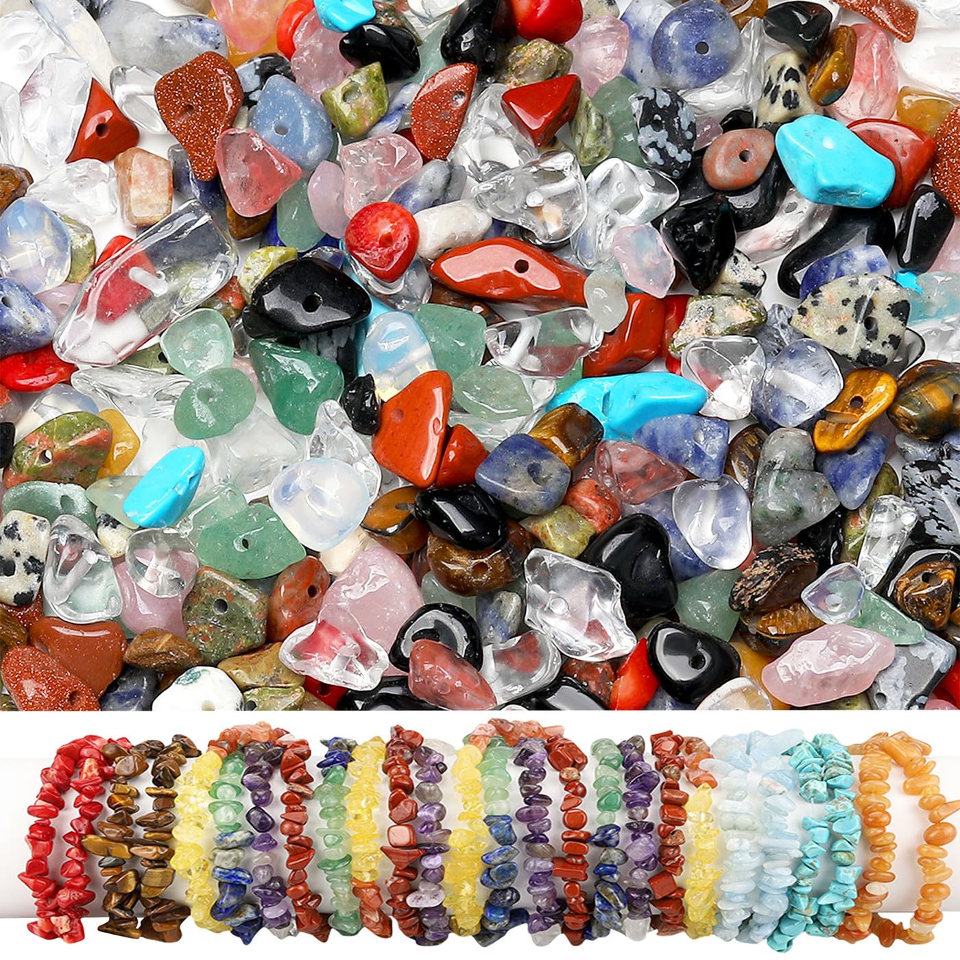 GUJOXILA 400pcs Crystal Beads for Bracelet Making Gemstone Beads for Jewellery Making Crafting Natural Irregular Chip for Necklace Earring Ring 5-8mm