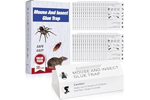 ROTIAH Mouse & Bugs Roach Spider Insect Traps, 38 Pack Glue Traps for Mice Ant Snake Rats, Sticky Pest Control Adhesive Tray for Catching, Sesame Oil Scent Non Toxic Pre-Baited Glue Boards Indoor Home
