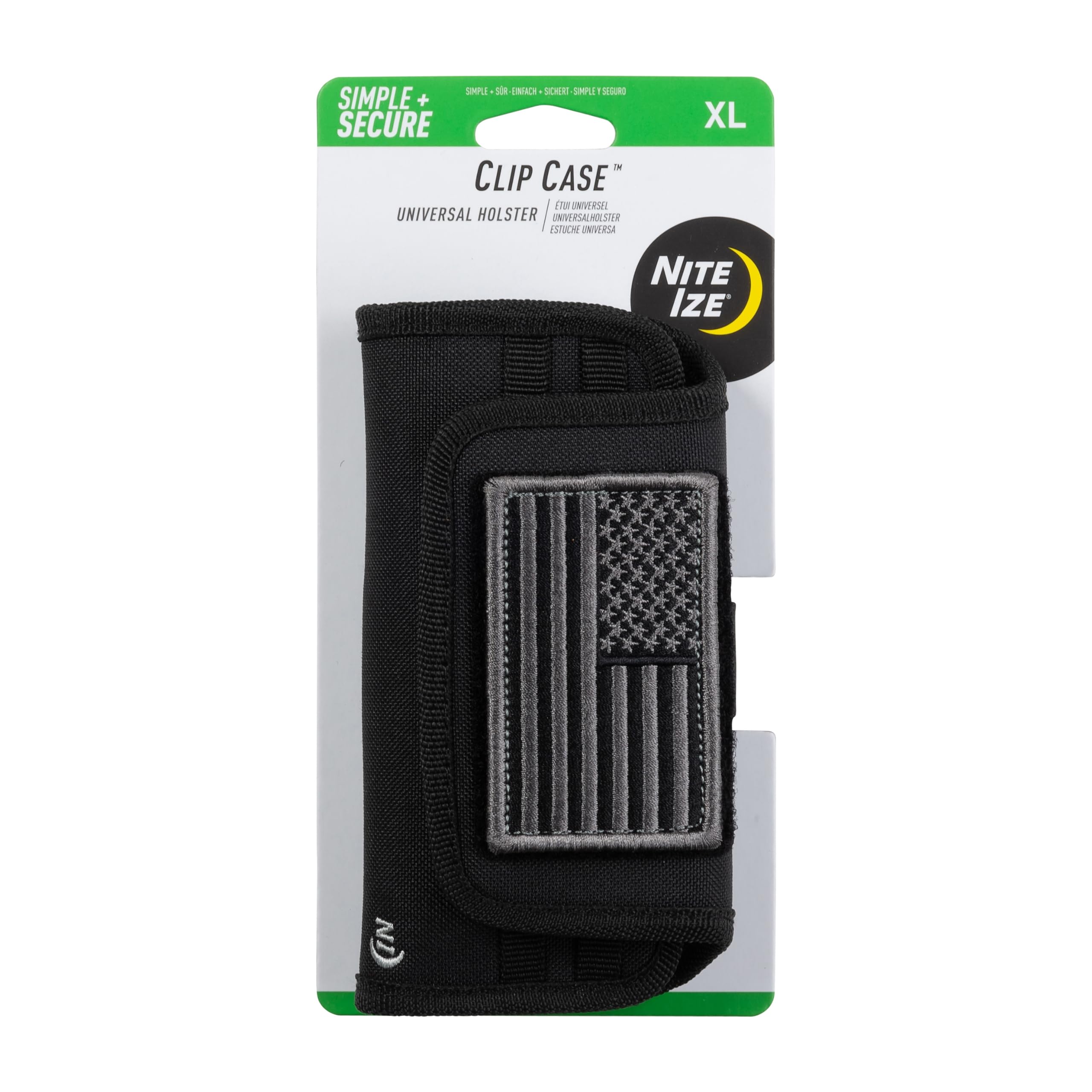 Nite Ize Clip Case Universal Horizontal Phone Holster - Protective Clip-On Phone Holster - Pouch for Belt or Waistband - XL, USA Patch