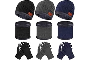 JaGely 9 Pcs Kids Winter Hat Glove Scarf Set Toddler Knit Beanie Cap Warm Neck Warmer Scarf Touchscreen Glove for 5-14 Years