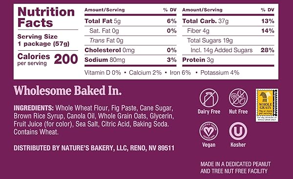 NATURE’S BAKERY WHOLE WHEAT FIG BARS, ORIGINAL FIG, REAL FRUIT, VEGAN, NON-GMO, SNACK BAR, 1 BOX WITH 12 TWIN PACKS (12 TWIN PACKS)