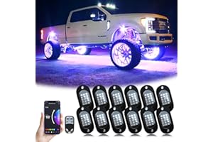 YiLaie RGB LED Rock Lights, 180 LEDs Lights with Phone App/Remote Control & Timing & Music Mode Rock Lights Kits, Waterproof Underglow Light for ATV RZR UTV SUV Off Road AUTO Motorcycle (12 Pods)