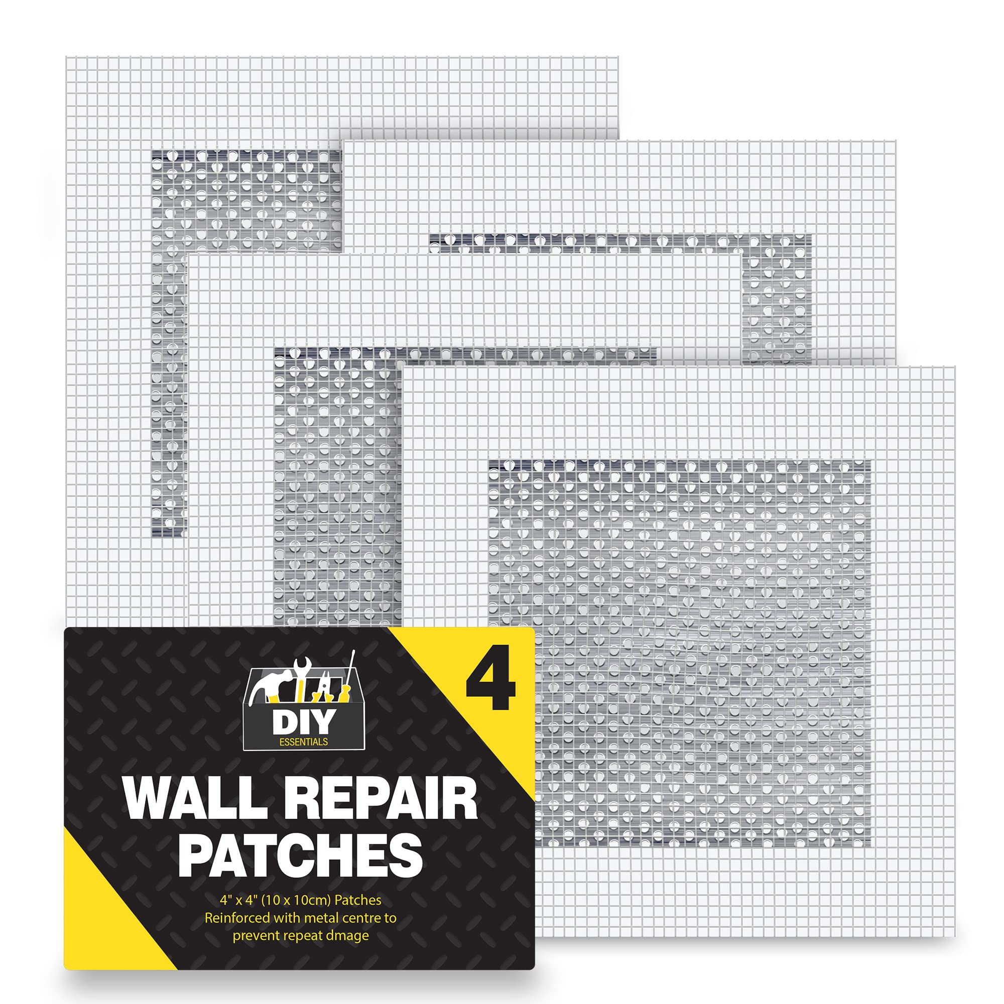 SOL Wall Repair Patch 10 x 10cm Self Adhesive Plasterboard Hole Filler Mesh Drywall Surface Restoration Crack Cover Fixing Solution Home DIY Maintenance Smooth Finish Easy Application