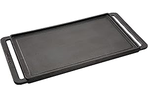 Cuisinart Reversible Cast Iron Grill/Griddle Plate, 15.75” x 9” Pre-Seasoned Cooking Surface with Flat and Ribbed Sides, Stovetop Griddle for Electric Ranges, Use on Stove, Campfire, or Gas Grill