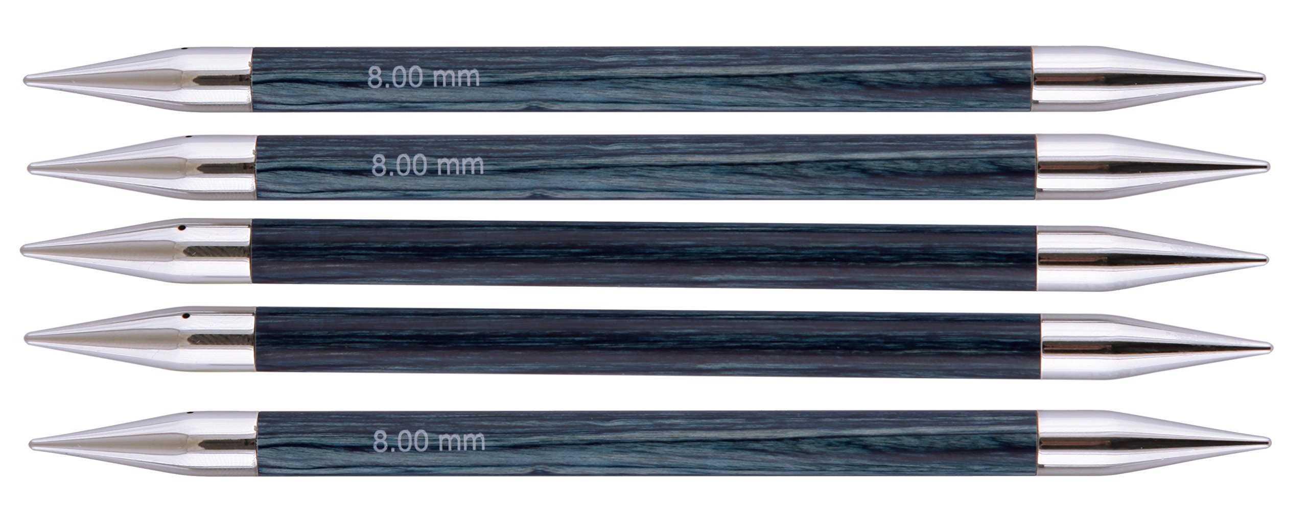 KnitPro Royale: Knitting Pins: Sets of 6: Double Ended: 20cm x 8.00mm, Birchwood, brass, Multi-Colour, 8mm