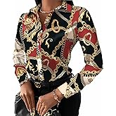 Buchona Outfits for Women Collar Blouses Button Down Shirts Colorful Long Sleeve Floral Print Tops Loose Sexy T-Shirts