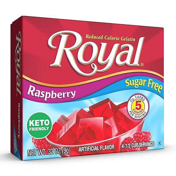 ROYAL RASPBERRY GELATIN DESSERT MIX , SUGAR FREE, 0.32-OUNCE BOX