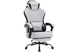 Vonesse Gaming Chair,Computer Chair Fabric with Pocket Spring Cushion,Office Chair with Footrest and Massage Lumbar Support,Reclining Gaming Chairs for Adults 250LBS (Light Gray)