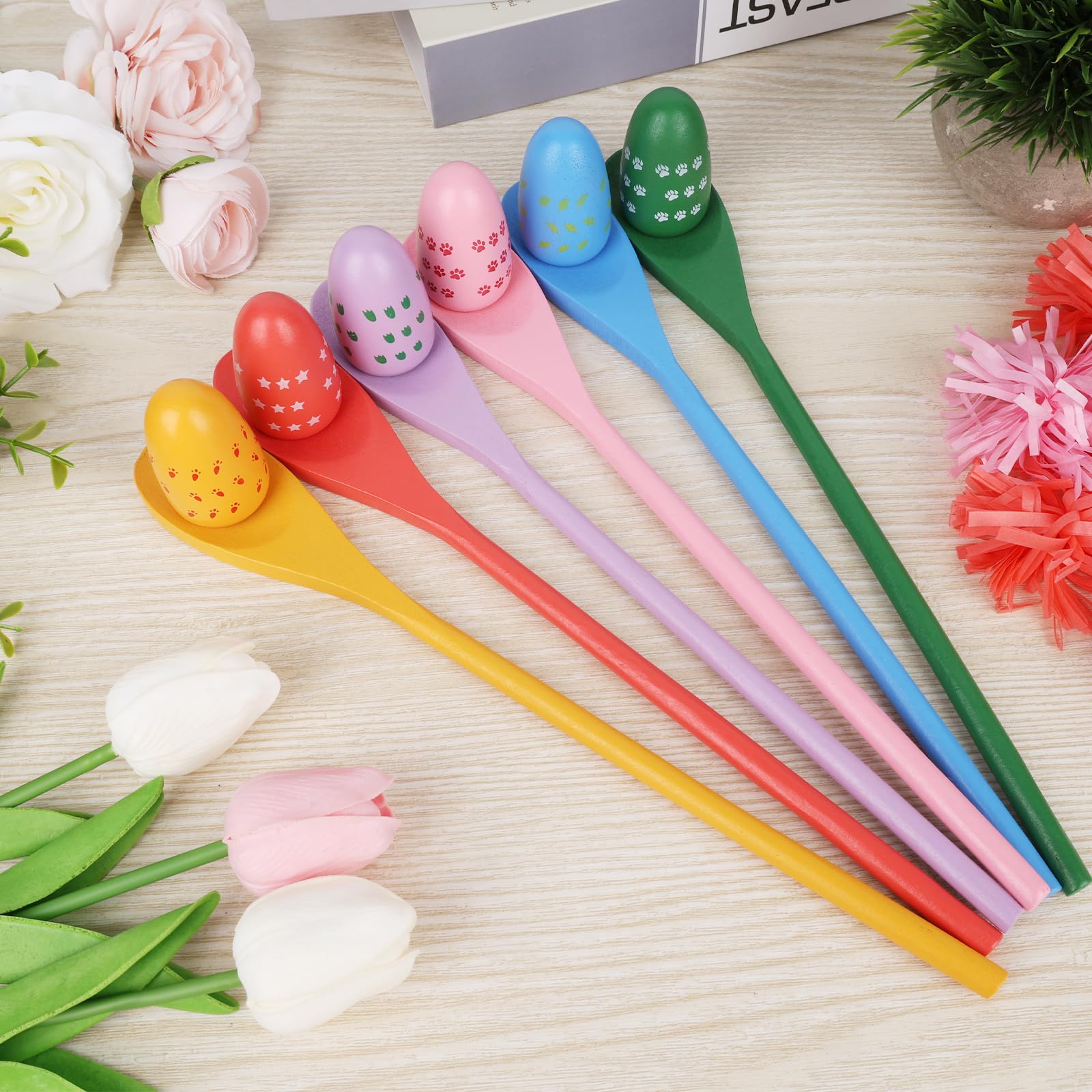 AMOR PRESENT 12PCS Egg Spoon Race Game Set, Relay Race Games Kids Egg Balance Game for Easter Eggs Hunt Game Outdoor Lawn Games