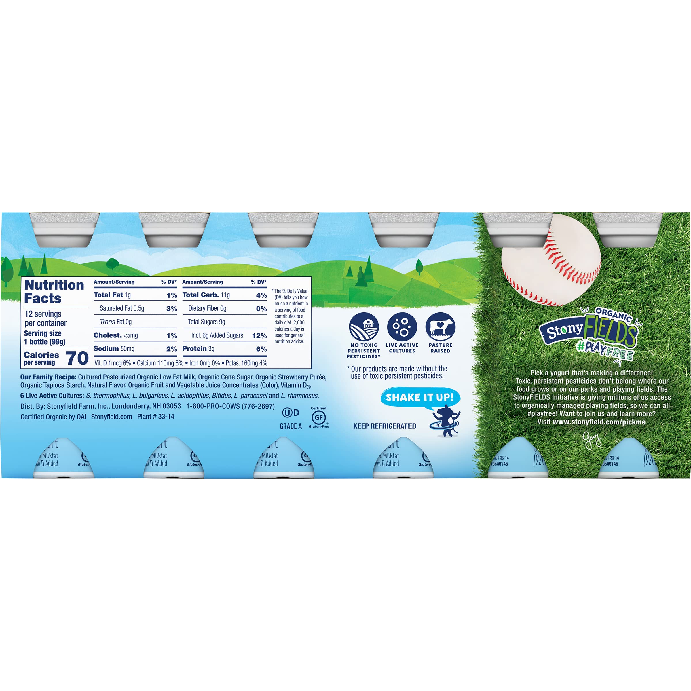 Stonyfield Organic Lowfat Yogurt Smoothies, Strawberry, 3.1 oz., 12 Ct - #1 Organic Kids Yogurt, Real Fruit & Wholesome Ingredients, 12 count (pack of 1)