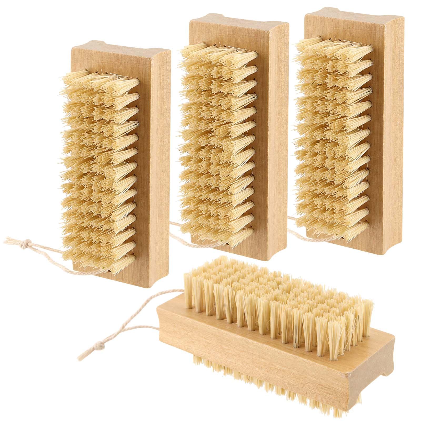 HEIHAK 4 Pack Wooden Nail Brush, Double Sided Stiff Fingernail Brush with Hanging Rope, Nail Cleaning Brush for Hand Fingernails Foot Toenails
