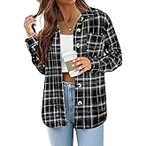 Zeagoo Women Flannel Shacket Jacket Plaid Button Down Long Sleeve Shirt Fall Outfits 2026