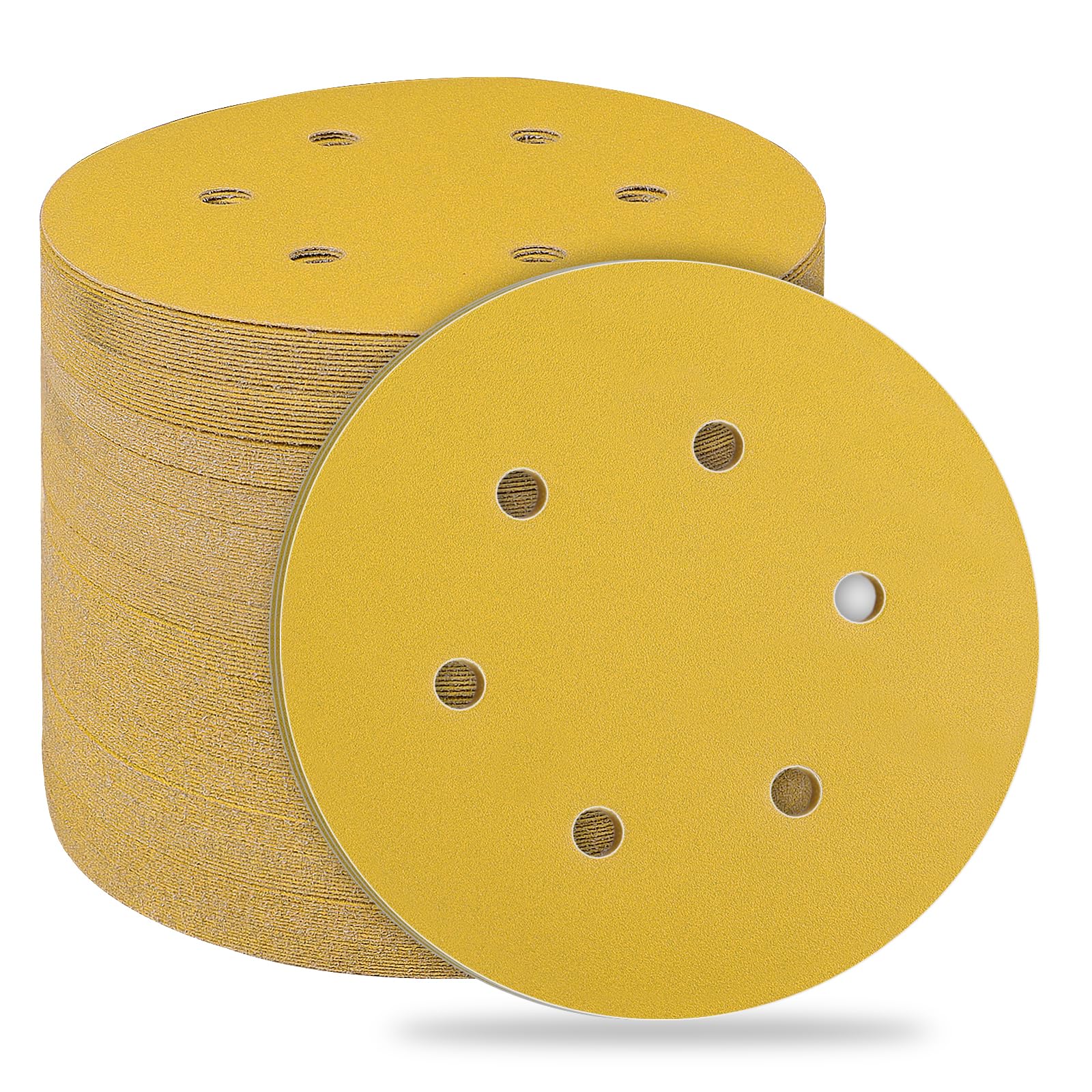 STEBRUAM 50pcs 150mm sanding discs,Sanding Discs Pads for Random Orbital Sander pads and All Oscillating Tools,Yellow sanding discs Hook and Loop 220 Grit 6 Hole 6 Inch Round — image 1
