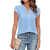 Blooming Jelly Womens Blouses Dressy Causal V Neck Pintuck Short Petal Sleeve Business Tops Ladies Summer Trendy Work Shirt