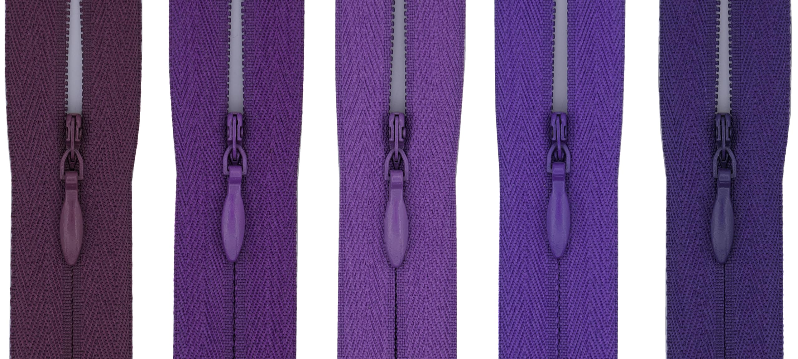 #3 Invisible Zip 16 Inch (40cm) – Pack of 5 Close-End Concealed Zippers, Woven Tape, 5 Different Shades, Smooth Nylon Coil – Dressmaking, Skirts & Cushion Covers (Purple) — image 1