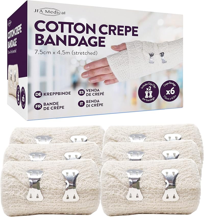 JFA Medical Cotton Crepe Bandages 7.5cm x 4.5m Box of 6