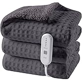 Dowin Heated Blanket Electric Blanket - Throw Size Waffle Fleece Heating Warming Blankets with Auto Shut Off for Couch Office Chair Bed Adults Fuzzy Cozy Machine Washable 50x60 Grey