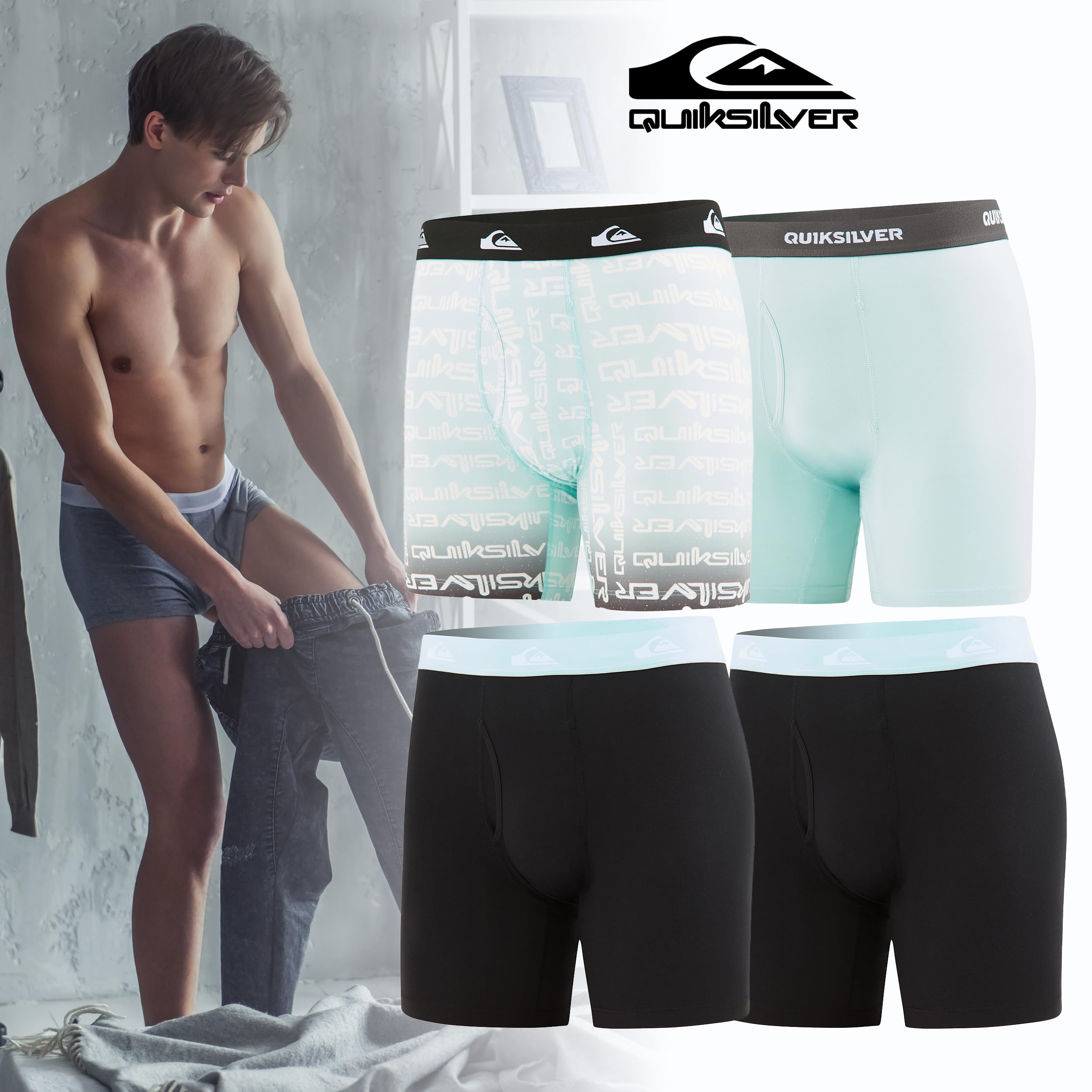 Quiksilver Mens Underwear 4 Pack Boxers for Men Supersoft Brushed Polyester Mens Boxer Briefs