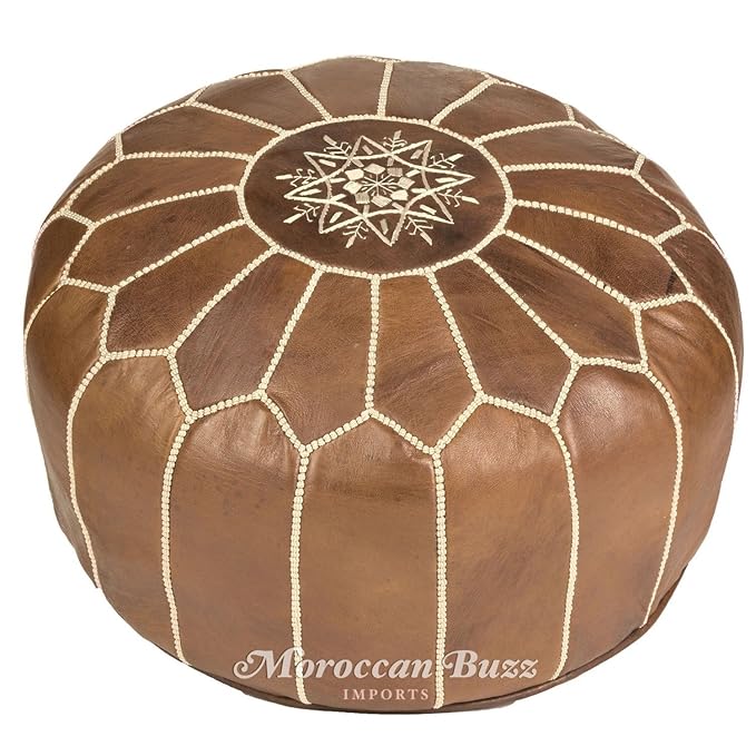 Moroccan Buzz UNSTUFFED Premium Leather Pouf Ottoman Cover, Natural