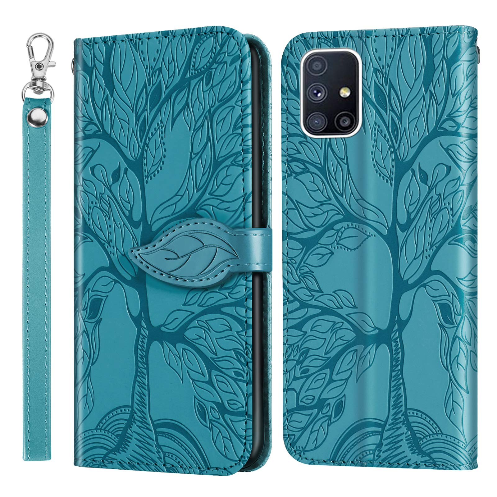 AsWant Samsung A71 Embossed Tree Pattern PU Leather Protective Case for Samsung Galaxy A71 - Blue