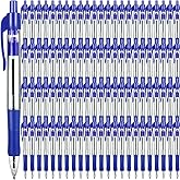 PIEMEET 200 Pack Ballpoint Pens Bulk, Blue Gel Ink Pens, 1.0 mm Medium Point Pen, Retractable Smooth Writing Pen with Comfortable Grip for Journal Writing Home Office Supplies (Blue Ink)