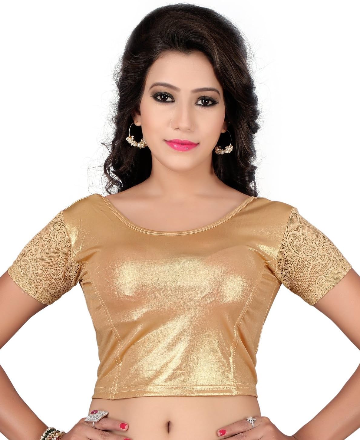 Dancing Girl Indian Readymade Golden Blouse Blouses for Women Lycra Saree KI24, Golden, 36 Plus