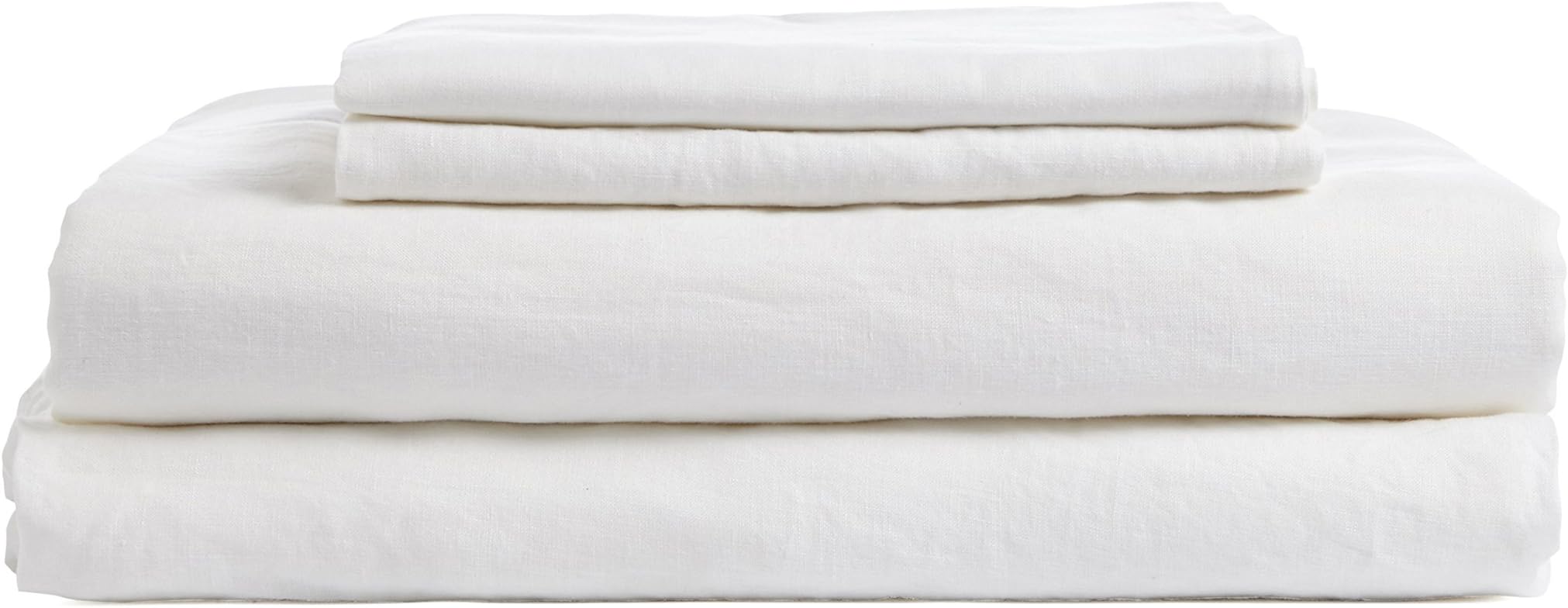 DAPU Pure Linen Sheets Set 100% French Natural Linen European Flax (Queen, Off White, Flat, Fitted and 2 Pillowcases)
