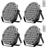 Betopper 54x1W RGB LED Stage DJ Par Lights with Remote Control, 4 Pack | Ultra Slim,RGB,Remote Control,Ultra-Bright LED Panel,One-piece die cast housing,Auto/Sound/DMX512/Master-slave Mode,Portable