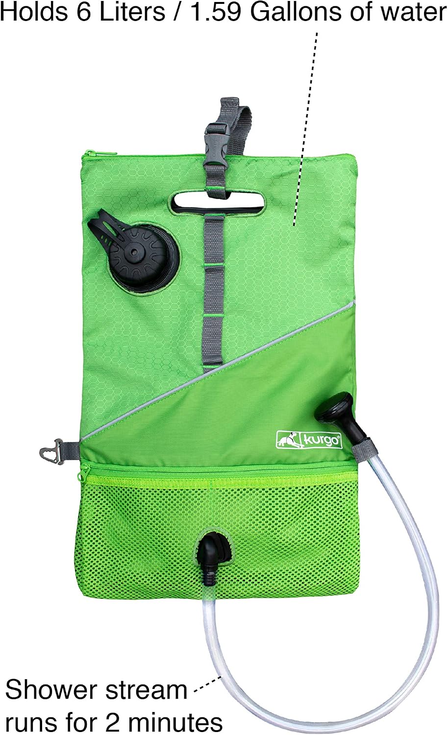 Kurgo Go Shower, Outdoor Portable Shower for Pets Ideal for Hiking & Camping, 6L Capacity, Green, Grass Green, 6 l (Pack of 1) - Image 3