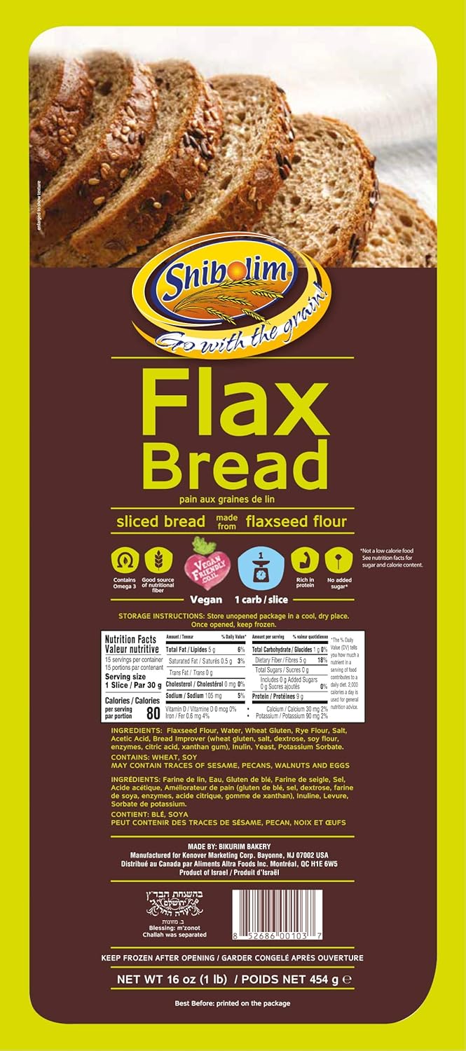 Shibolim Flaxseed Bread 1 Pound Low Carb Only 1 Net Carb Per Serving Keto Friendly Rich In Fiber Protein Vegan Amazon Com Grocery Gourmet Food