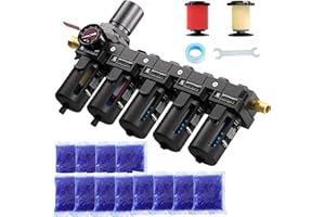 KANBNOL 1/2" NPT 5 Stage Air Dryer for Compressor, 5µm & 0.01µm Filter Cartridge Air Drying System,Triple Desiccant Dryers & 