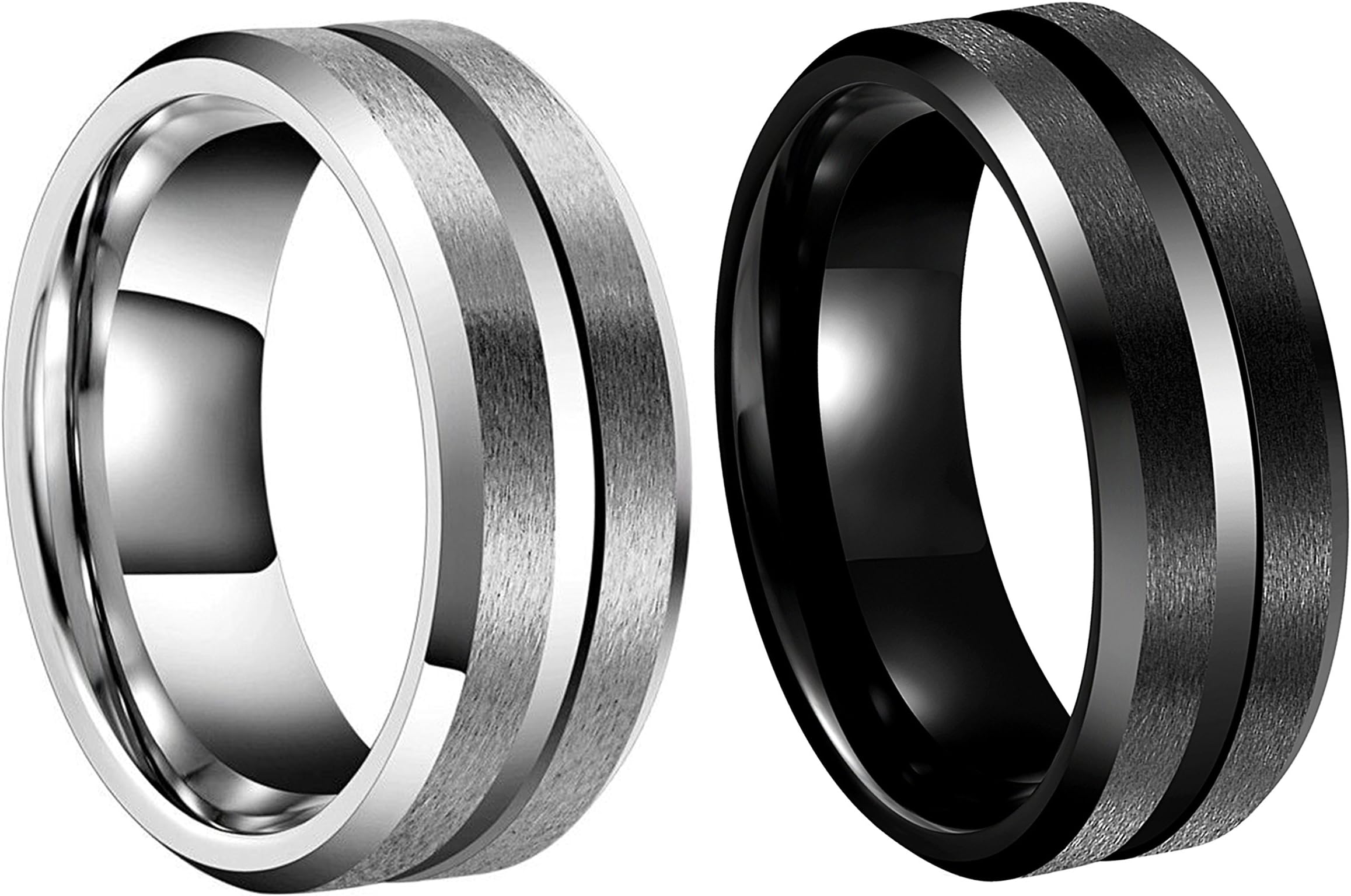 SEXBAY 8MM Wedding Band for Men Tungsten Carbide Ring Engagement Ring for Men Women Polished Brushed Finish Grooved Center Black and White (Black, 8)