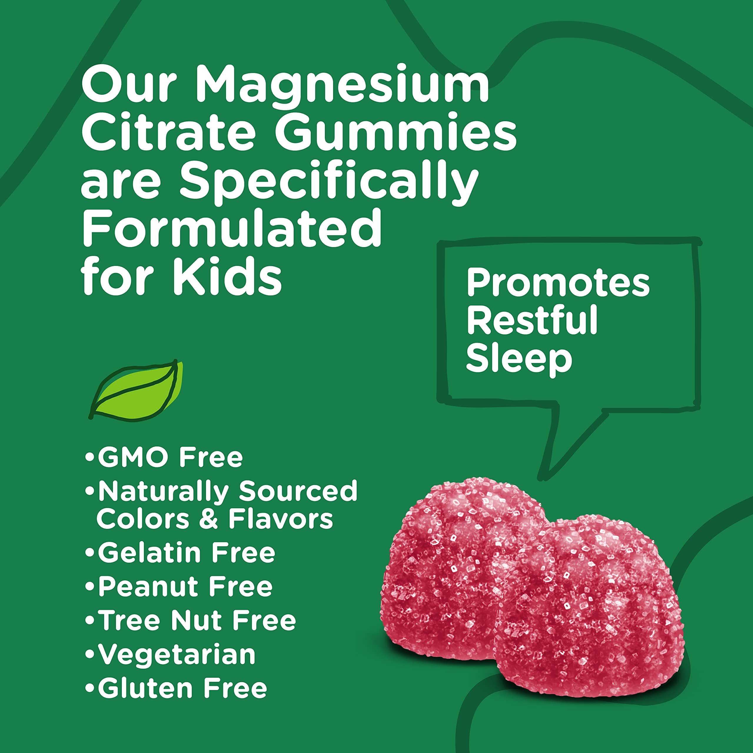 Viteey Kids Magnesium Citrate Gummies - Supports Sleep Aid, Calm Gummies, Muscle Relaxer, Optimal Relaxation - Vegetarian, Gelatin Free, Gluten Free, GMO Free - Tasty Chewable Raspberry Flavored Gummy
