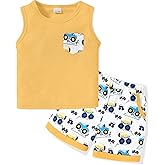 SOLOYEE Toddler Baby Boy Clothes Summer Outfits Sleeveless Waffle-Knit Tank Tops T-Shirt+Casual Shorts 2Pcs Clothing Set 1-5T
