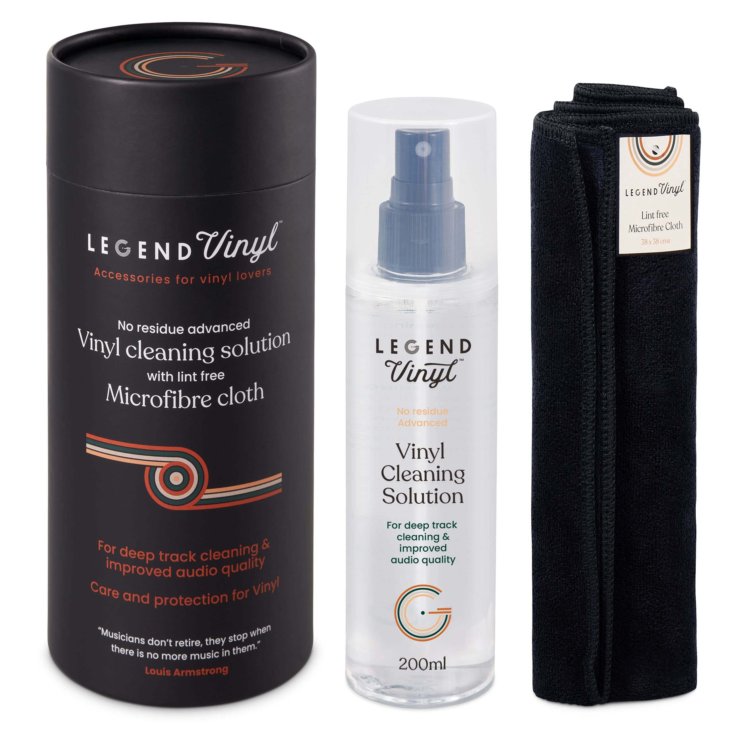 Legend Vinyl Professional Grade Vinyl Cleaning Kit - 200ml Cleaning Fluid with Extra Large Lint Free Macrofibre Cloth - Ideal for all Serious Vinyl Enthusiasts