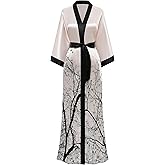 PRODESIGN Kimono Robes for Women - Long Satin Sleepwear Silky Nightgown Bathrobe Floral Dressing Gown Blouse Wedding Robe