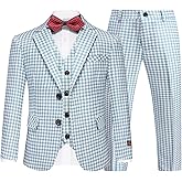 Lamgool Boys Suits 3 Piece Slim Fit Houndstooth Tuxedo Blazer Jacket Pant for Kids Prom Wedding Formal Dress Suit Set 4-16Y