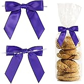 LIZLOVESS Pre-Tied Purple Bows for Halloween 3.5 Inch Premade Purple Twist Tie Bows for Gift Wrapping Christmas Bows for Crafts, Party Favors, Treat Bags,Wedding, Candy Apples, Trees (50 Pack)