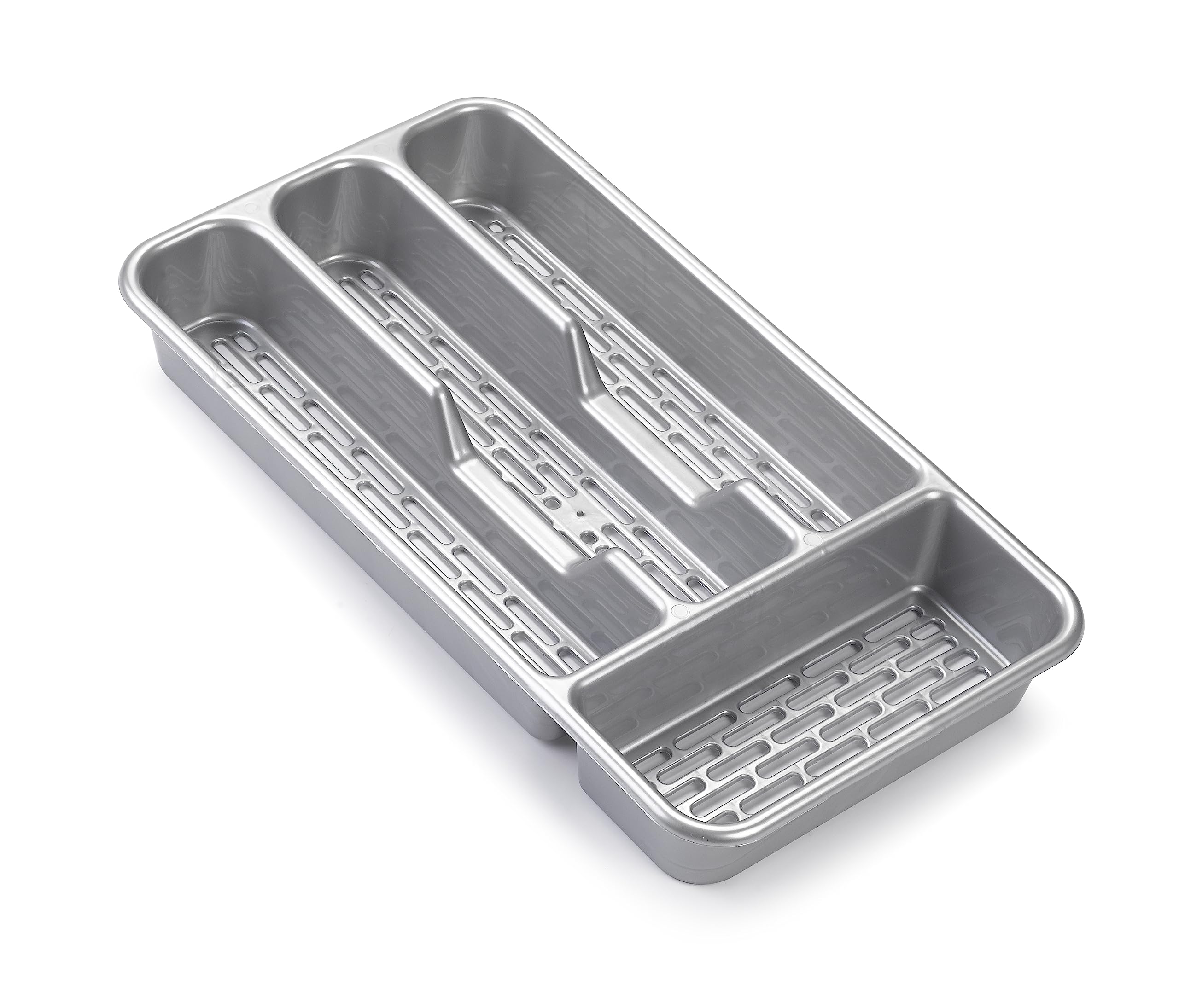 Small Tier Cutlery Tray Classic in Silver | BPA Free Plastic Drawer Organizer with 4 Compartments | Durable Kitchen Storage for Spoons Forks Knives Kids Cutlery | Space Saving Design